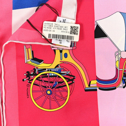 Hermes Silk Voitures Exquises Pocket Square Scarf Rose Vif Rose Pale 3 of 3