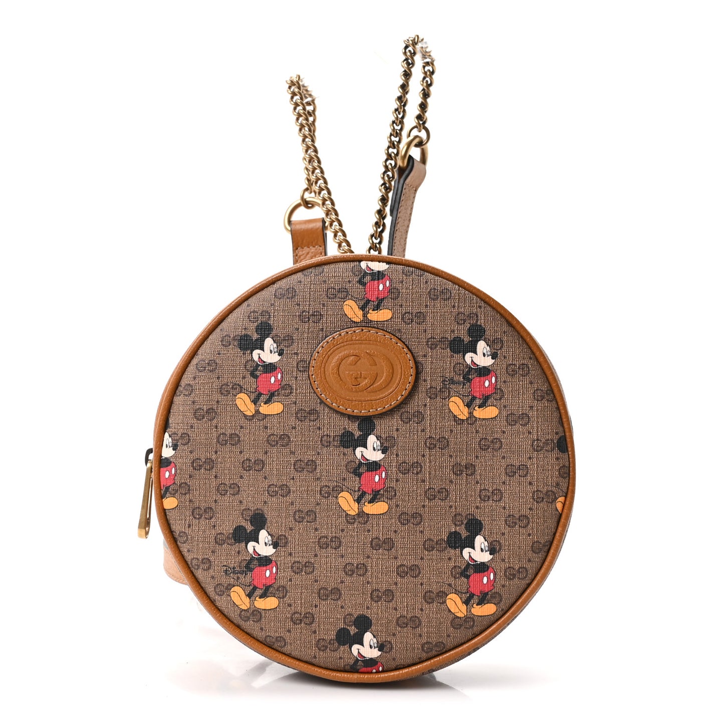 Mini Vintage GG Supreme Monogram Mickey Mouse Round Backpack Beige Vintage Sun Oil