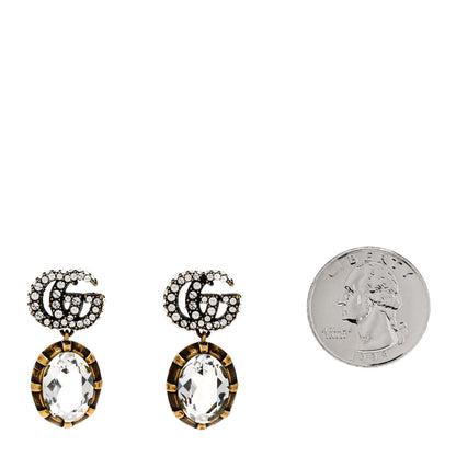 Gucci Metal Crystal Double G Drop Earrings Aged Gold 2 of 4
