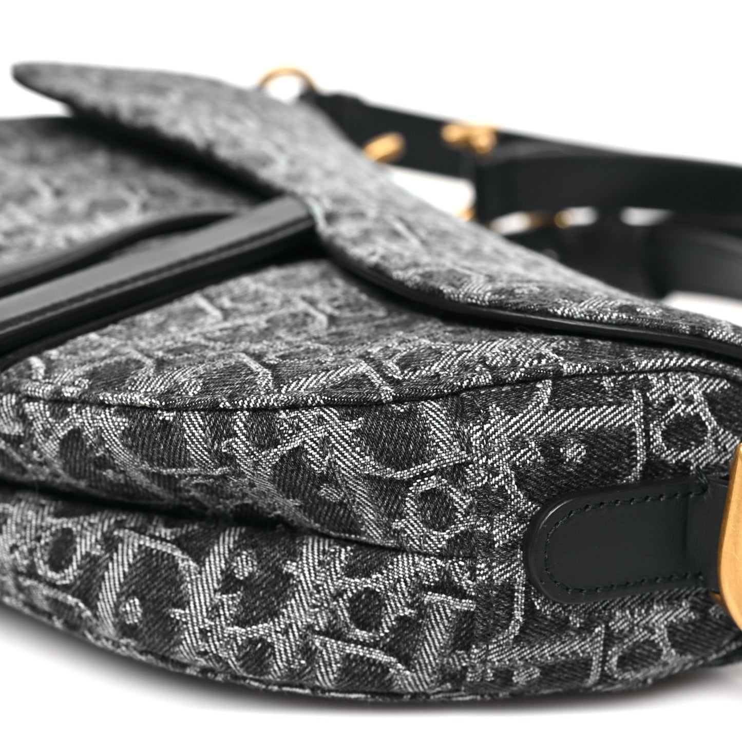 Denim Oblique Jacquard Saddle Bag With Strap Black