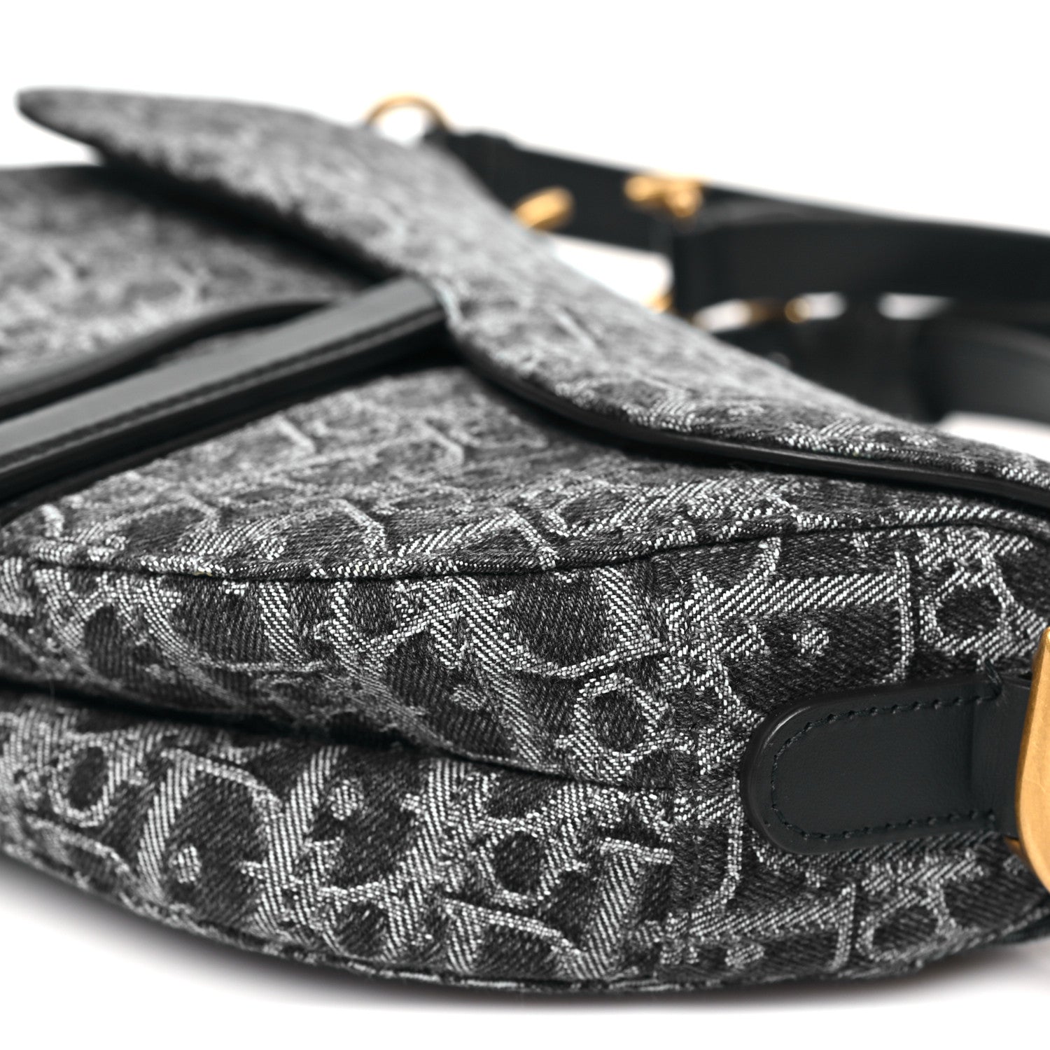 Christian Dior Denim Oblique Jacquard Saddle Bag With Strap Black 9 of 9