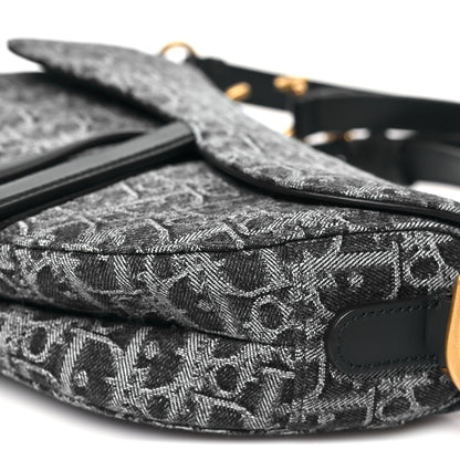 Christian Dior Denim Oblique Jacquard Saddle Bag With Strap Black 9 of 9