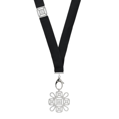 Chanel Crystal CC Cross Lanyard Necklace Black Silver 1 of 4