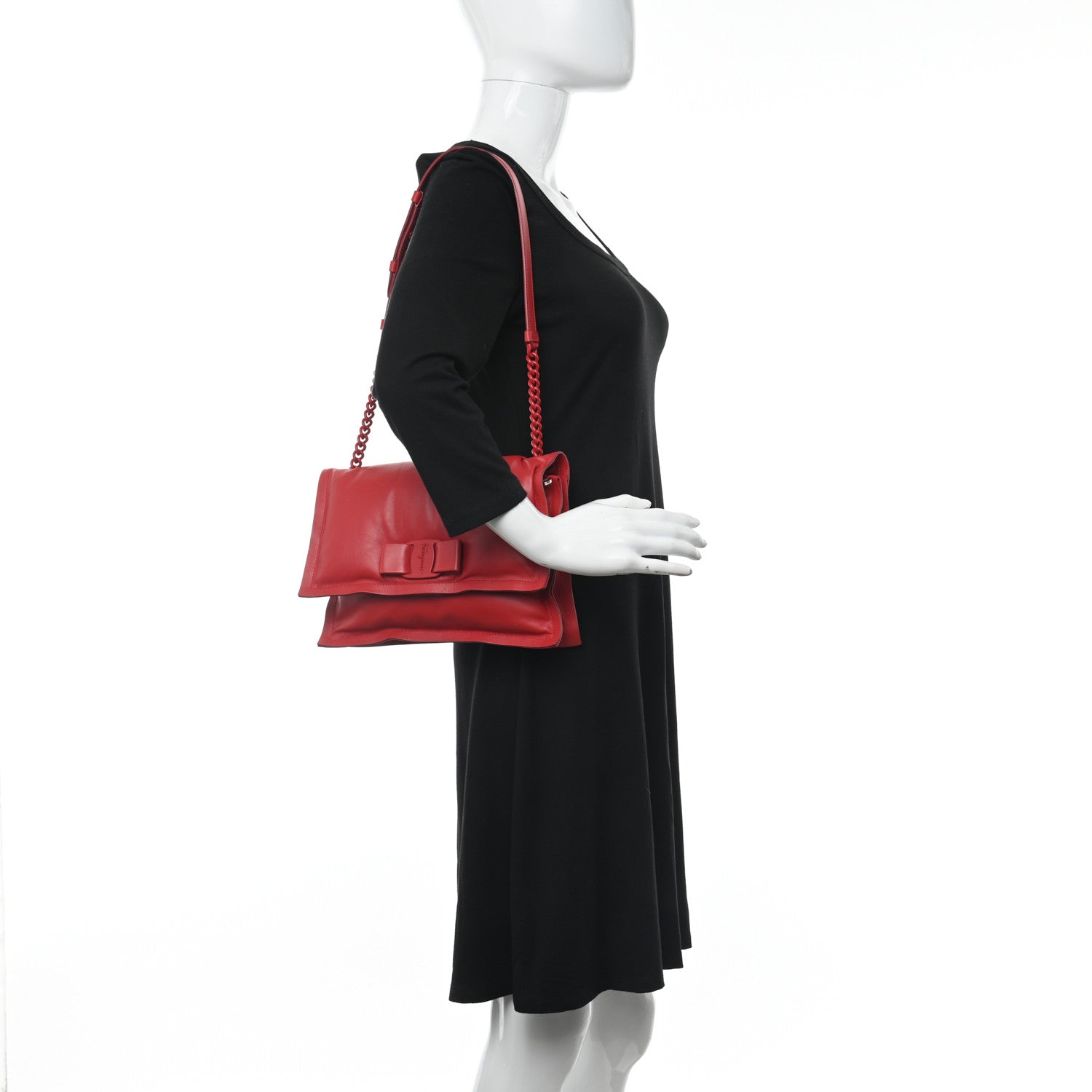 Salvatore Ferragamo Calfskin Small Viva Bow Shoulder Bag Red 2 of 12