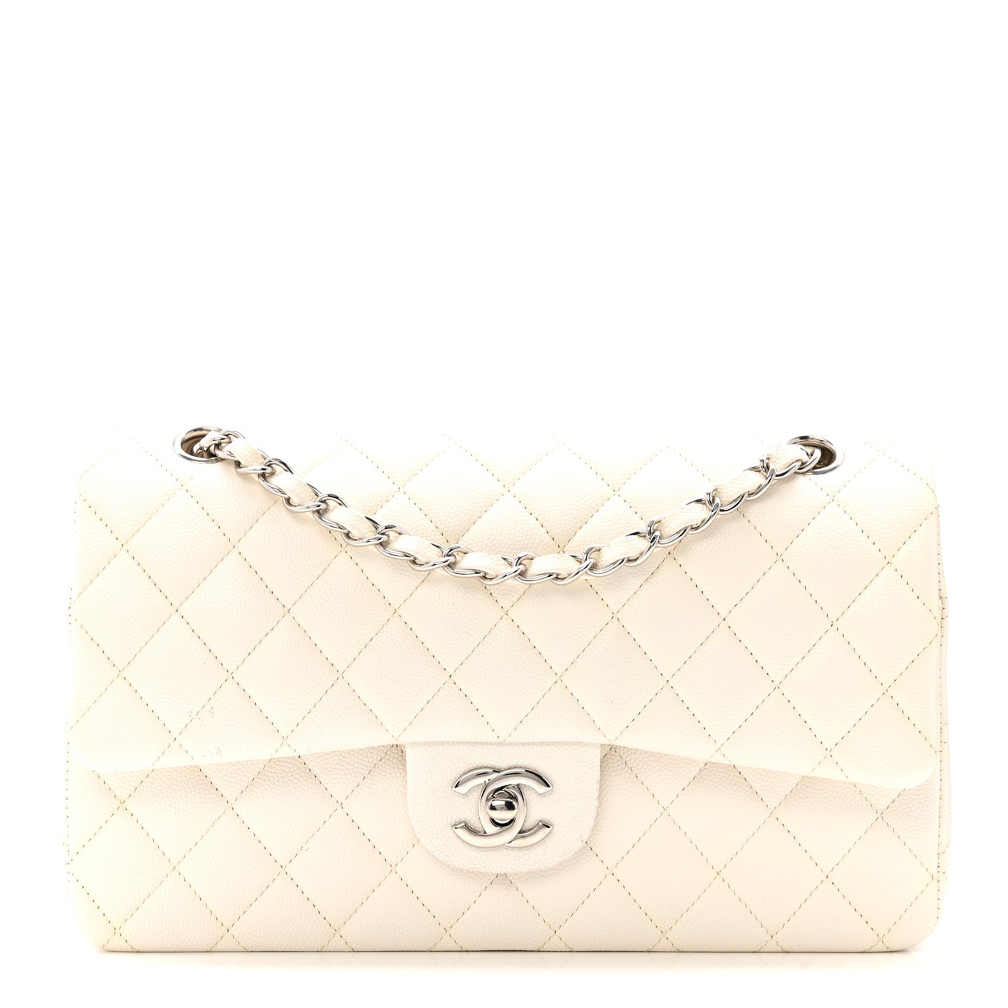 Caviar Quilted Medium Double Flap White