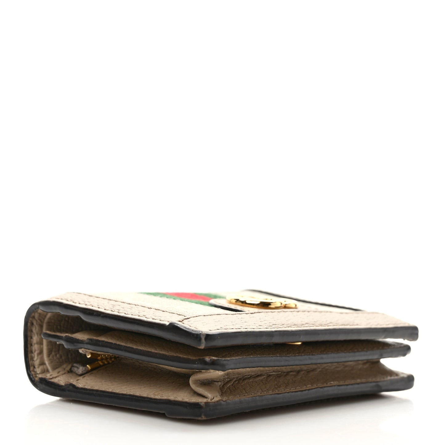 GG Supreme Monogram Textured Dollar Calfskin Web Ophidia Card Case Beige Mystic White Oatmeal