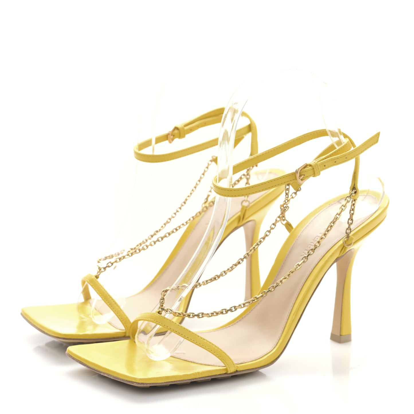 Lambskin Stretch Chain Strap 90mm Sandals 38 Buttercup