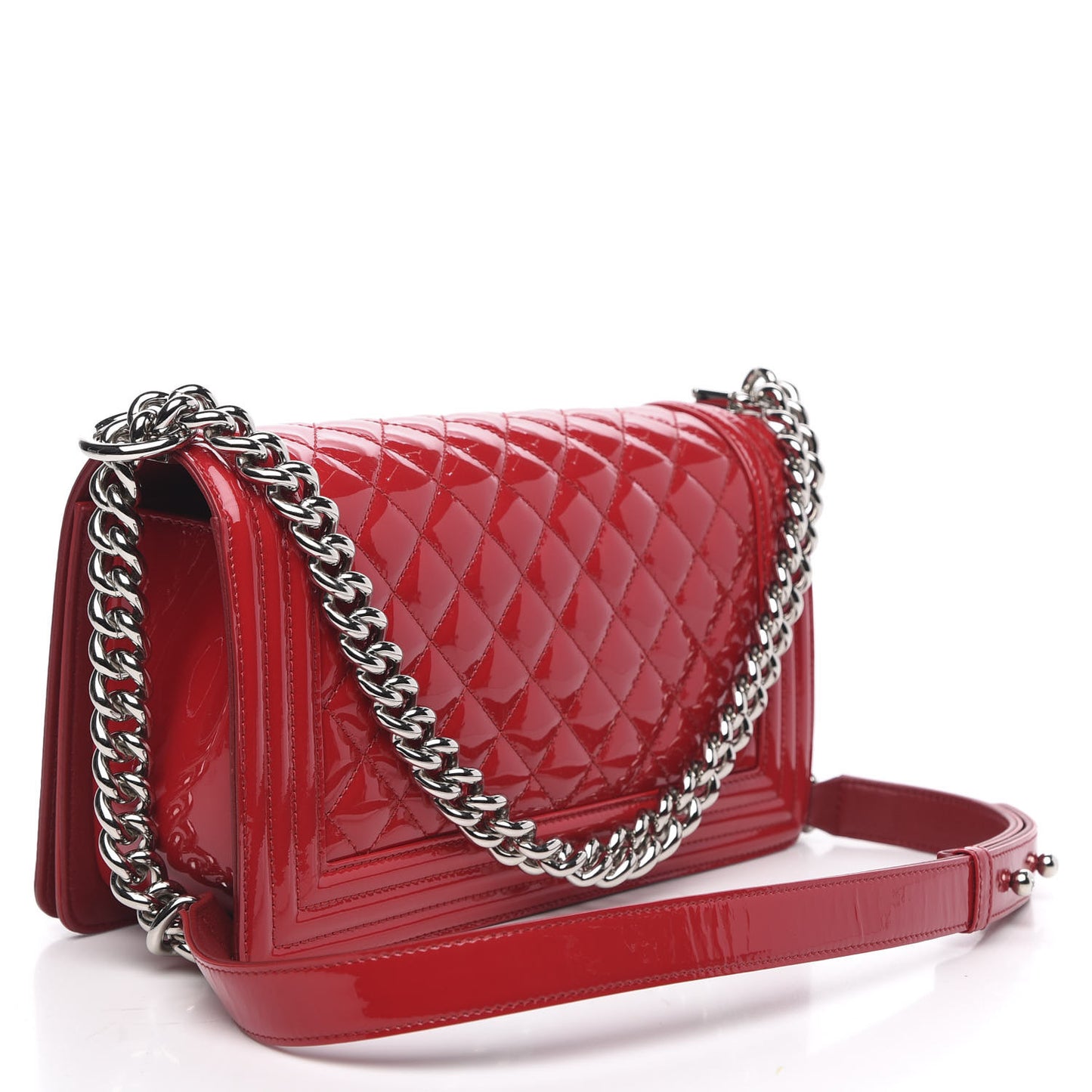 Patent Calfskin Quilted Medium Plexiglass Boy Flap Red