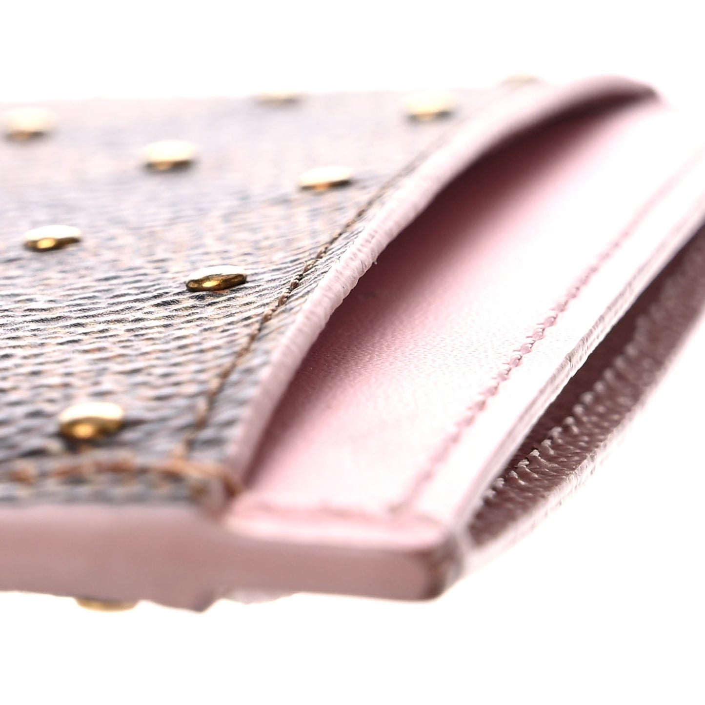 Damier Ebene Studded Card Holder Rose Ballerine