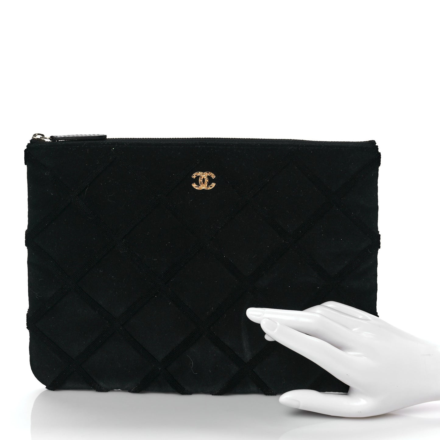 Velvet Quilted Medium Cosmetic Case Black