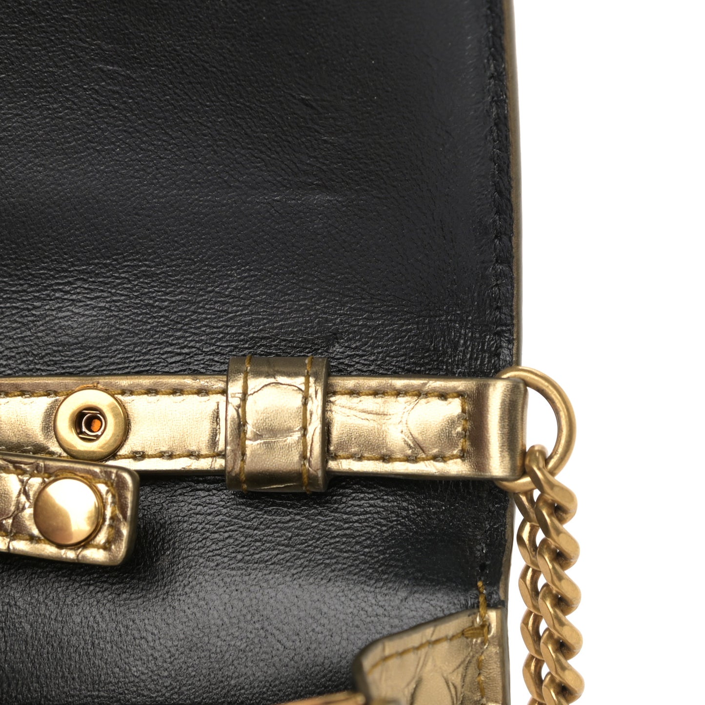 Metallic Calfskin Crocodile Embossed Hourglass Chain Bag Gold