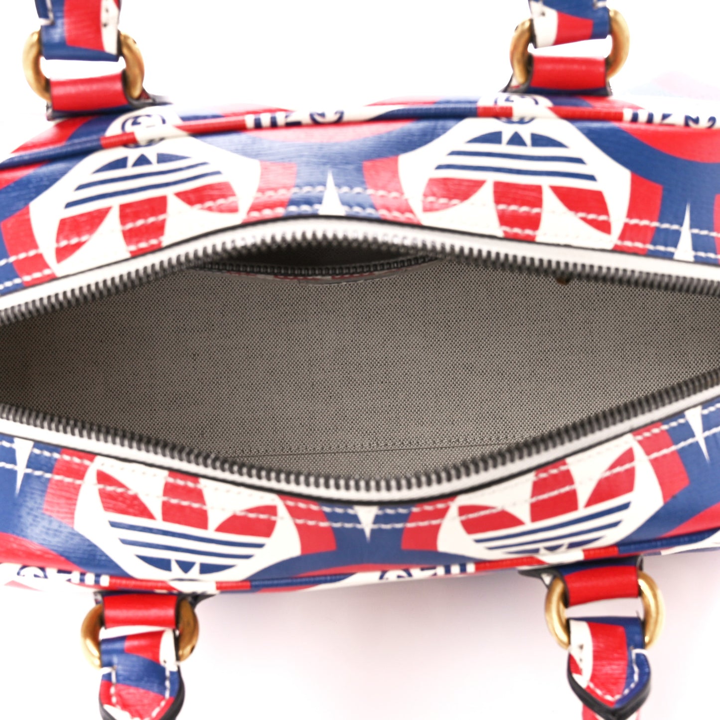 X ADIDAS Shangai Calfskin Web Trefoil Interlocking G Mini Duffle Bag Red White Blue