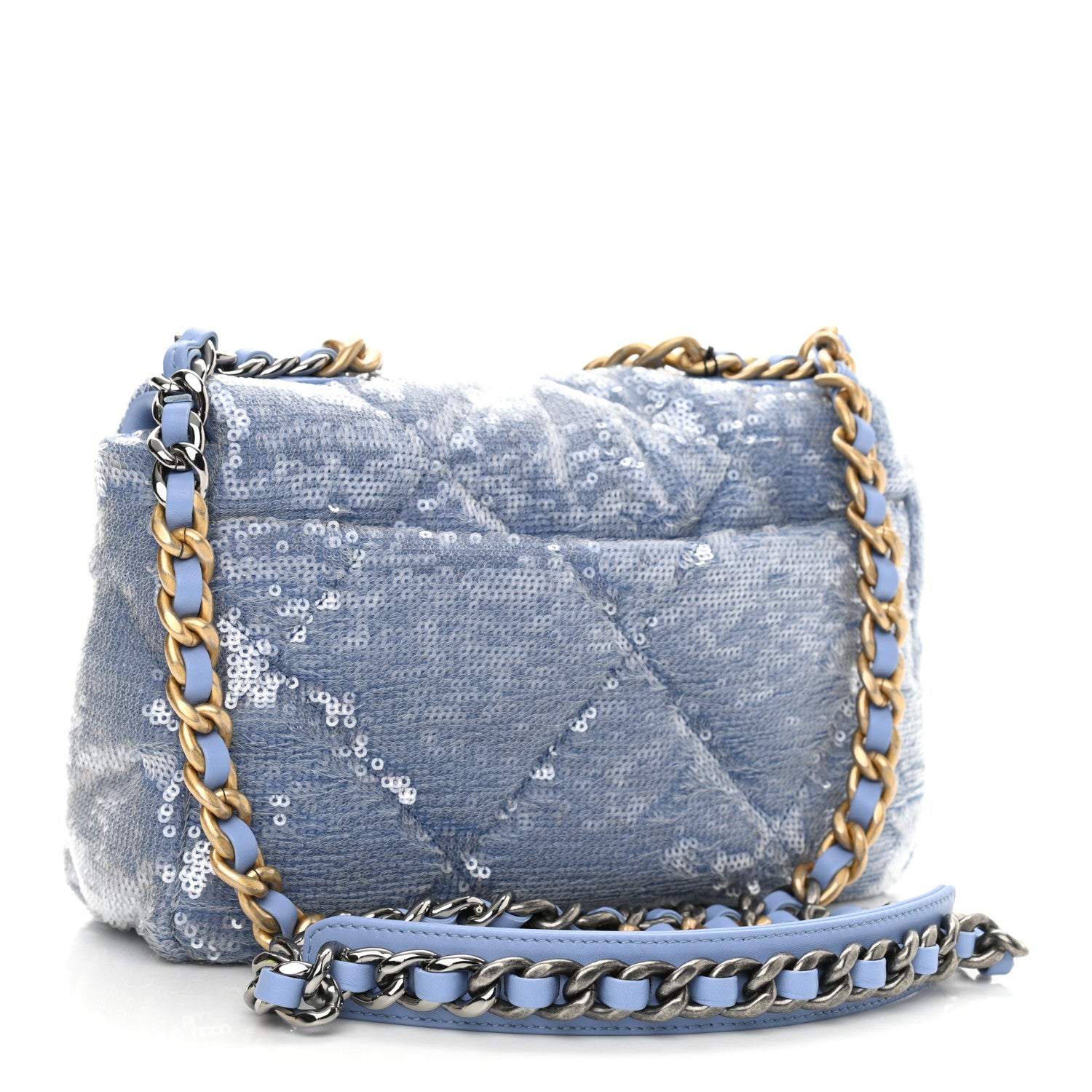 Chanel Sequin Quilted Medium Chanel 19 Flap Light Blue 3 of 10