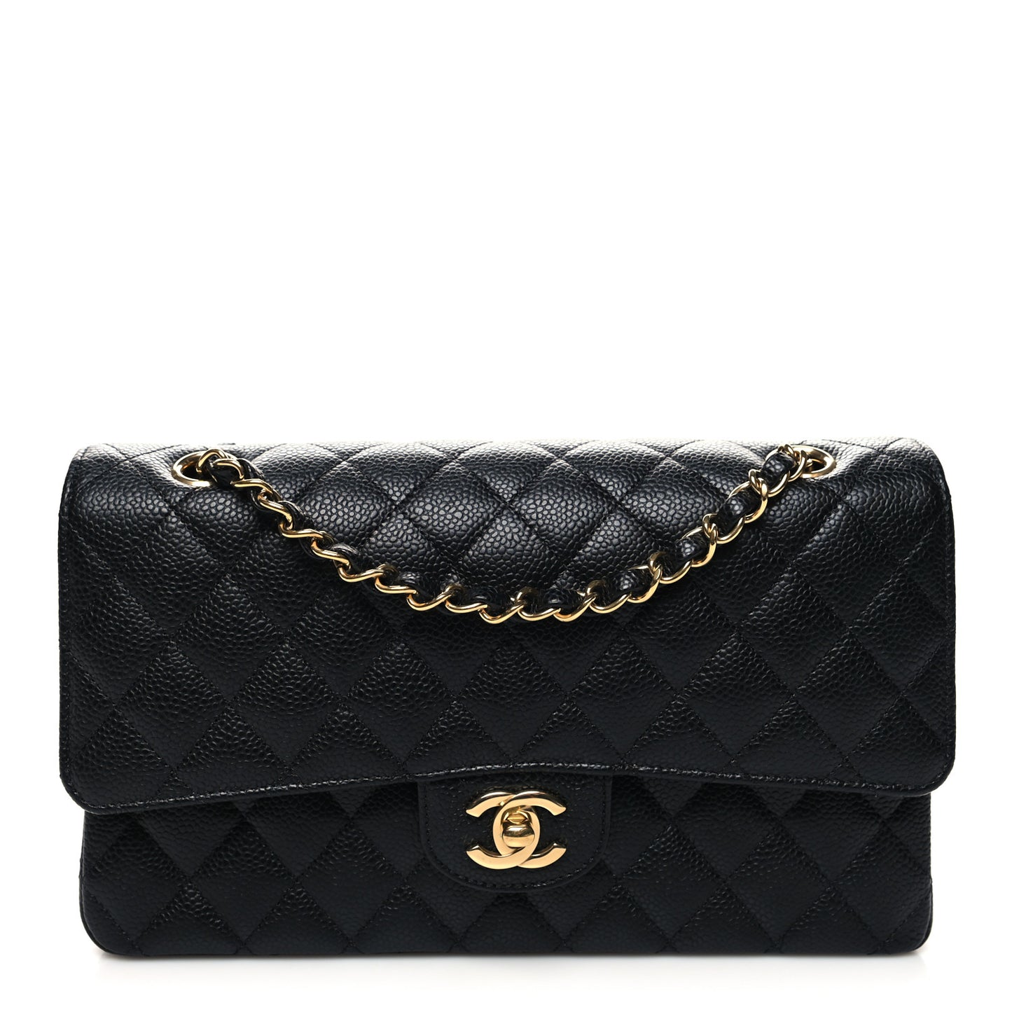 Caviar Quilted Medium Double Flap Black