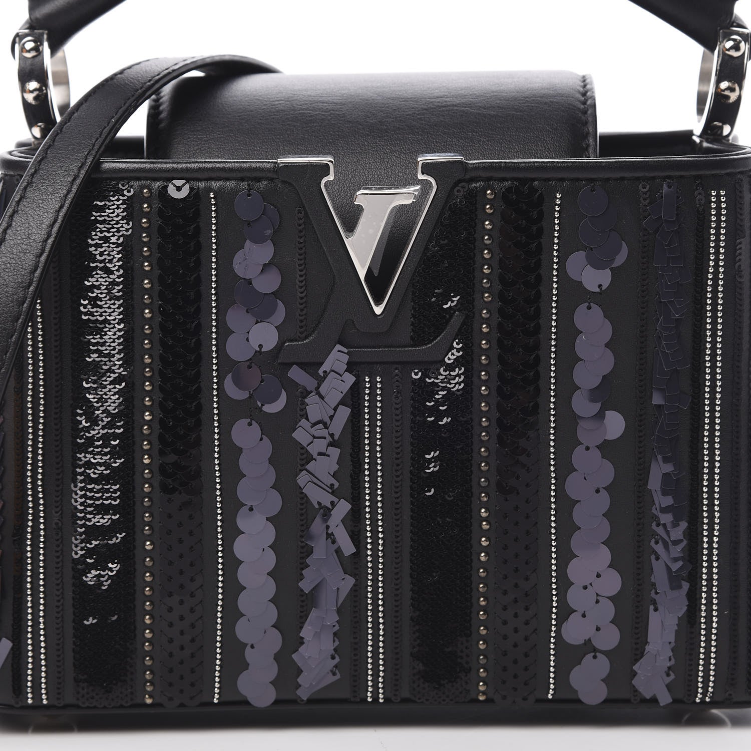 Louis Vuitton Calfskin Sequin Beaded Capucines Mini Black 8 of 11