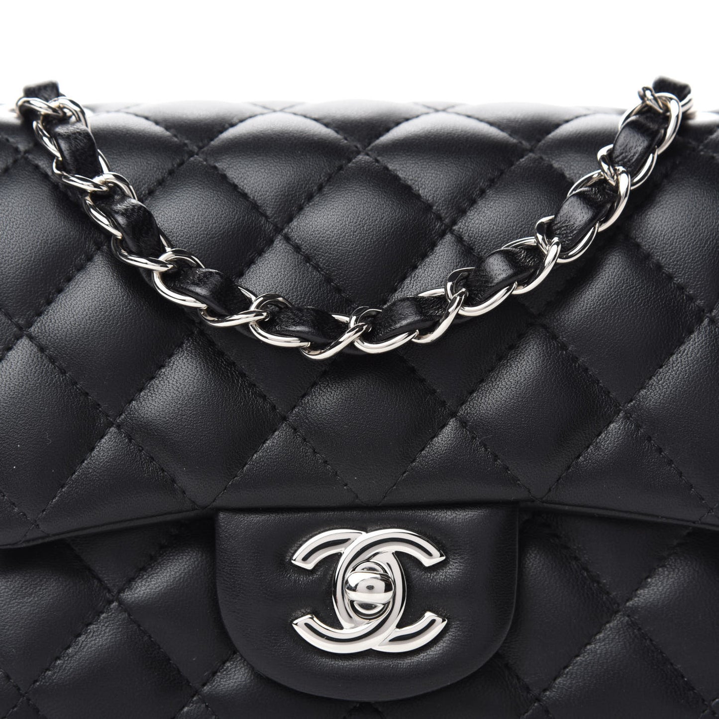 Lambskin Quilted Mini Square Flap Black