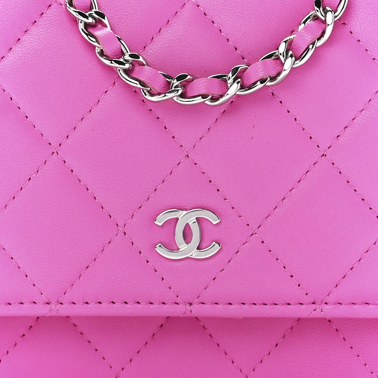 Lambskin Quilted Mini Wallet On Chain WOC Pink
