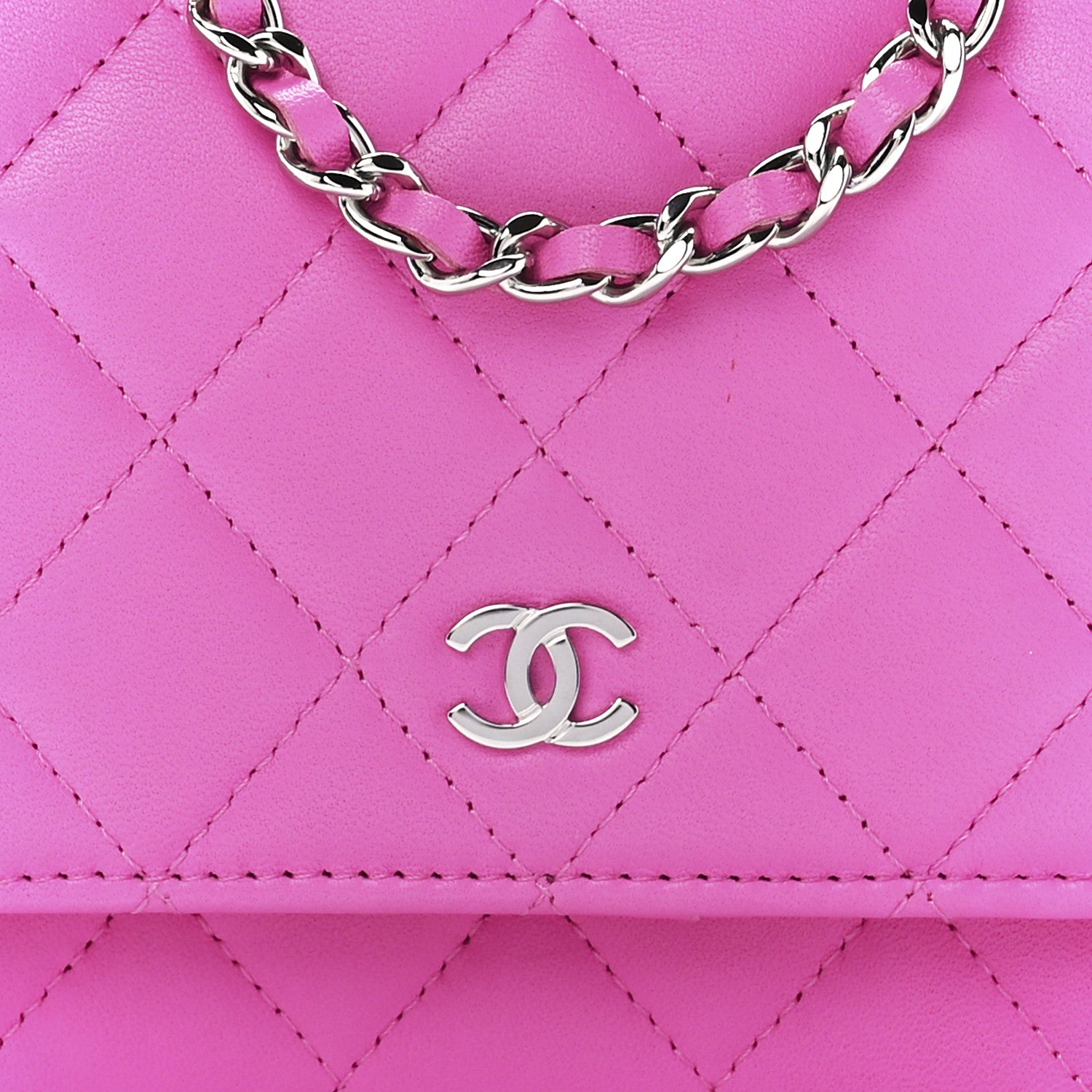 Chanel Lambskin Quilted Mini Wallet On Chain WOC Pink 8 of 12