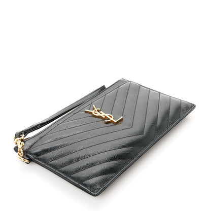 Saint Laurent Grain De Poudre Chevron Monogram Large Bill Pouch Black 4 of 12