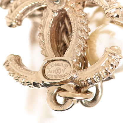 Chanel Glass Pearl CC Long Drop Earrings Gold 4 of 5