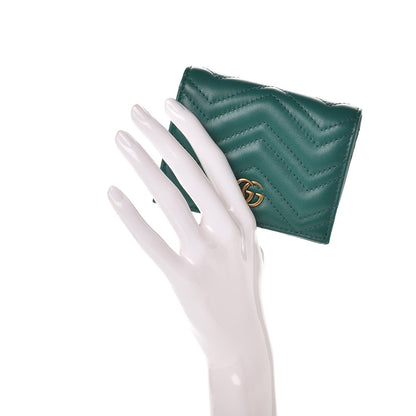 Gucci Calfskin Matelasse GG Marmont Card Case Wallet Emerald 2 of 8