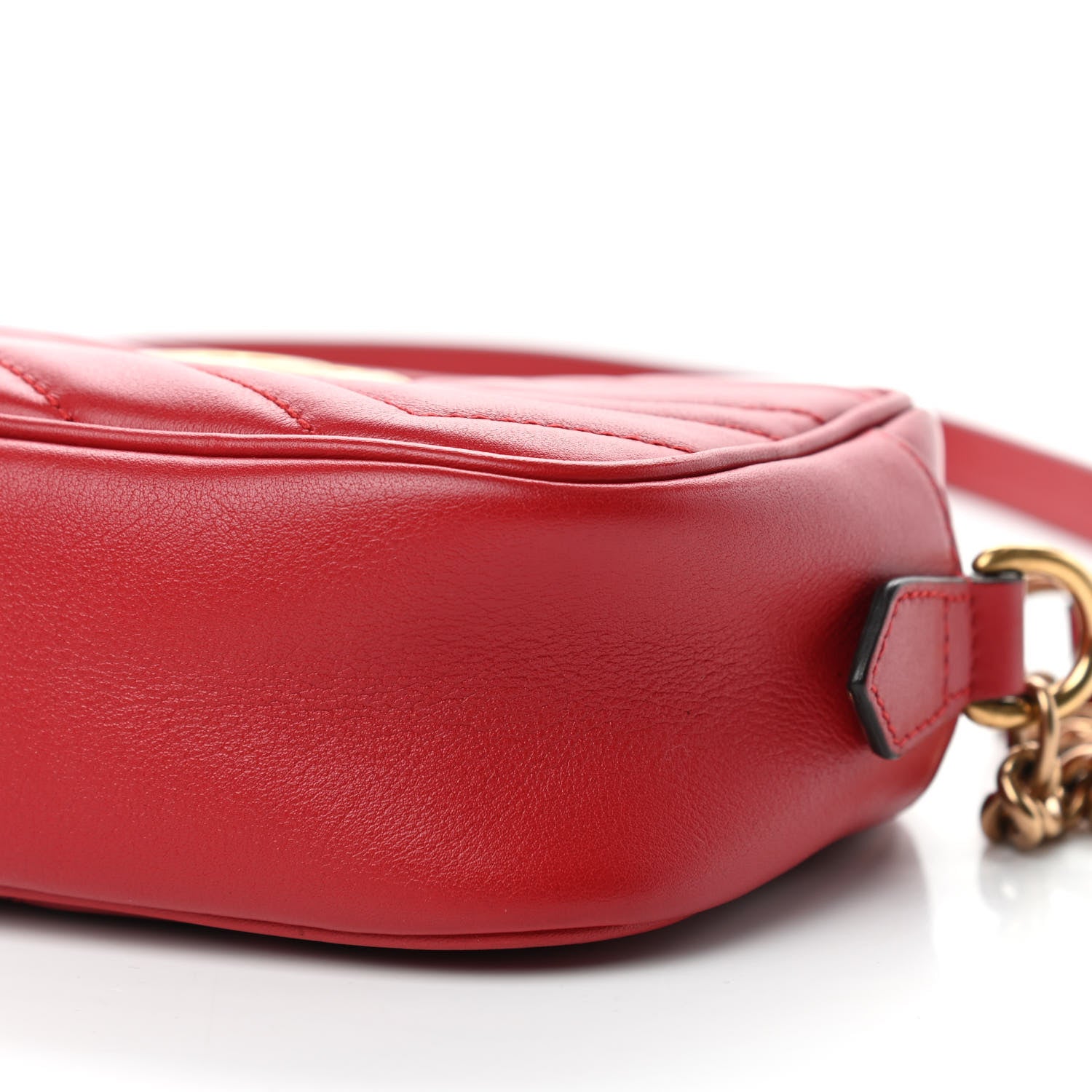 Gucci Calfskin Matelasse Mini GG Marmont Chain Shoulder Bag Hibiscus Red 9 of 10