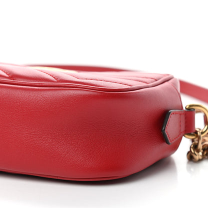 Gucci Calfskin Matelasse Mini GG Marmont Chain Shoulder Bag Hibiscus Red 9 of 10