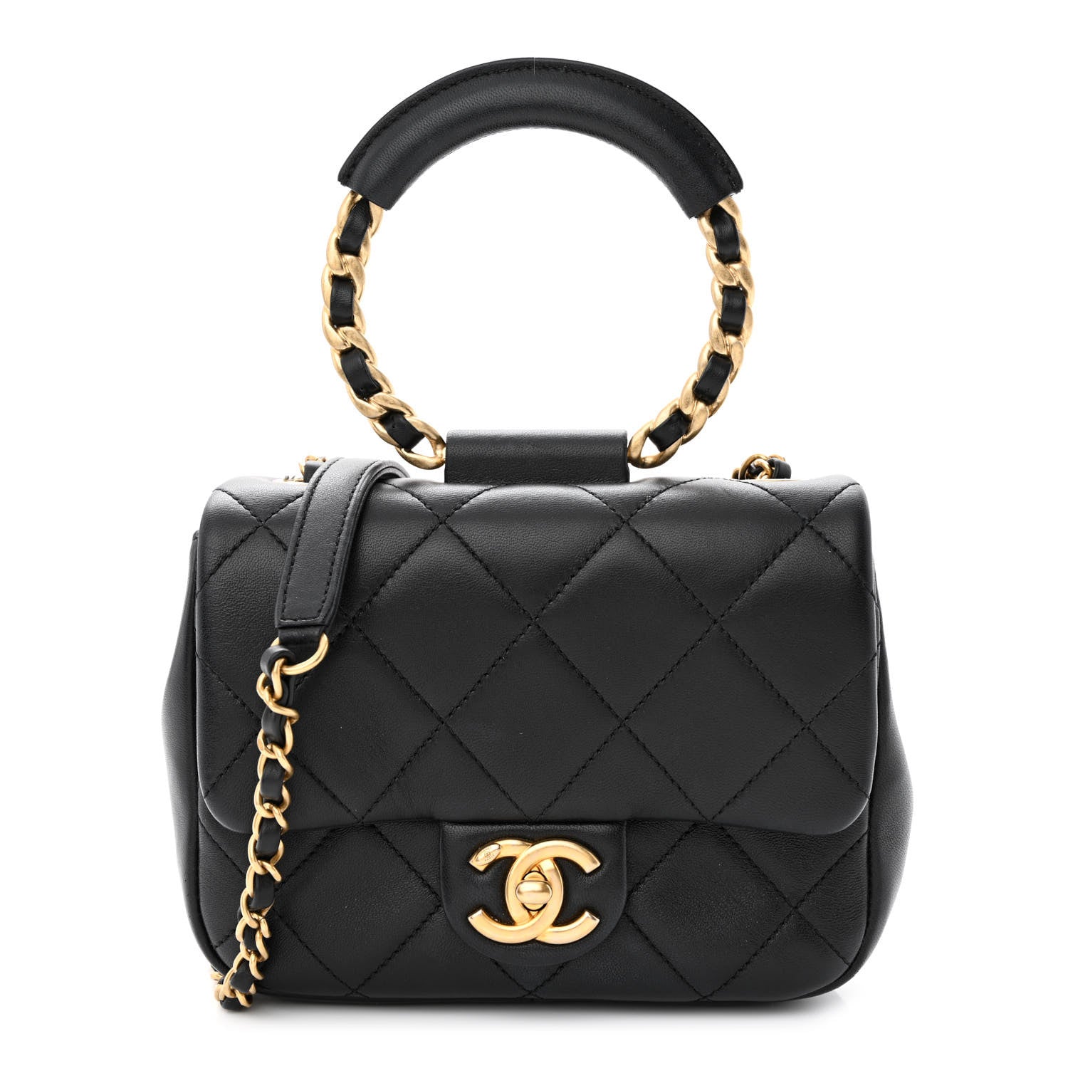 Chanel Lambskin Quilted Small Circular Handle Bag Black 1 of 14