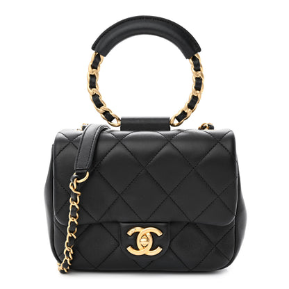 Chanel Lambskin Quilted Small Circular Handle Bag Black 1 of 14