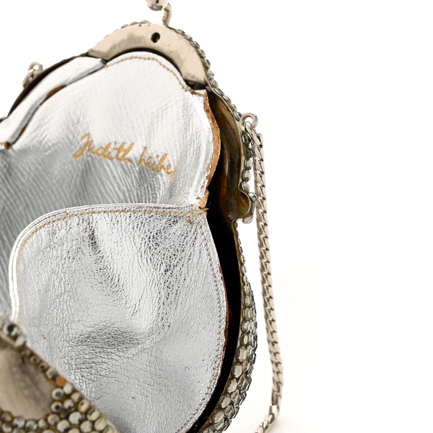 Judith Leiber Swarovski Crystal Chatelaine Minaudiere Silver 10 of 15