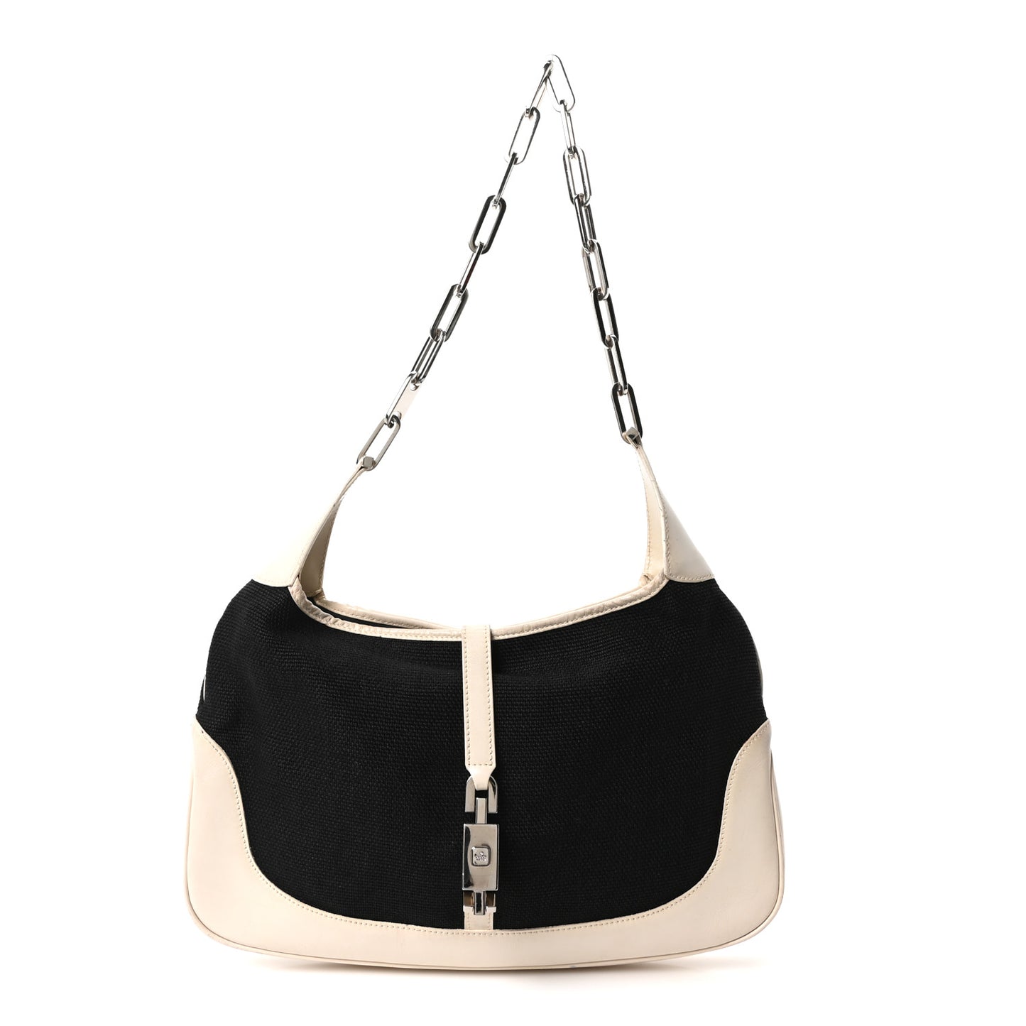 Canvas Calfskin Jackie O Chain Hobo White Black