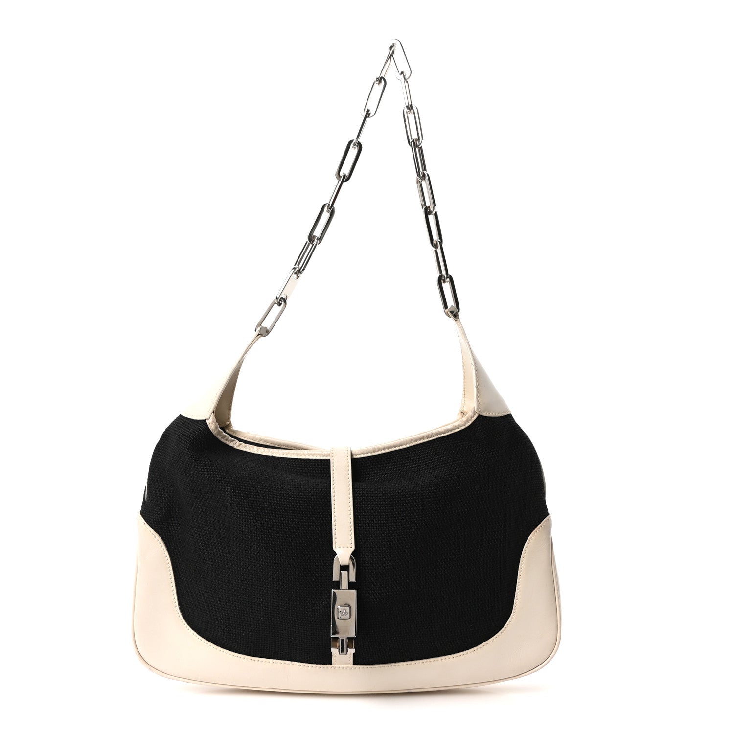 Gucci Canvas Calfskin Jackie O Chain Hobo White Black 1 of 14