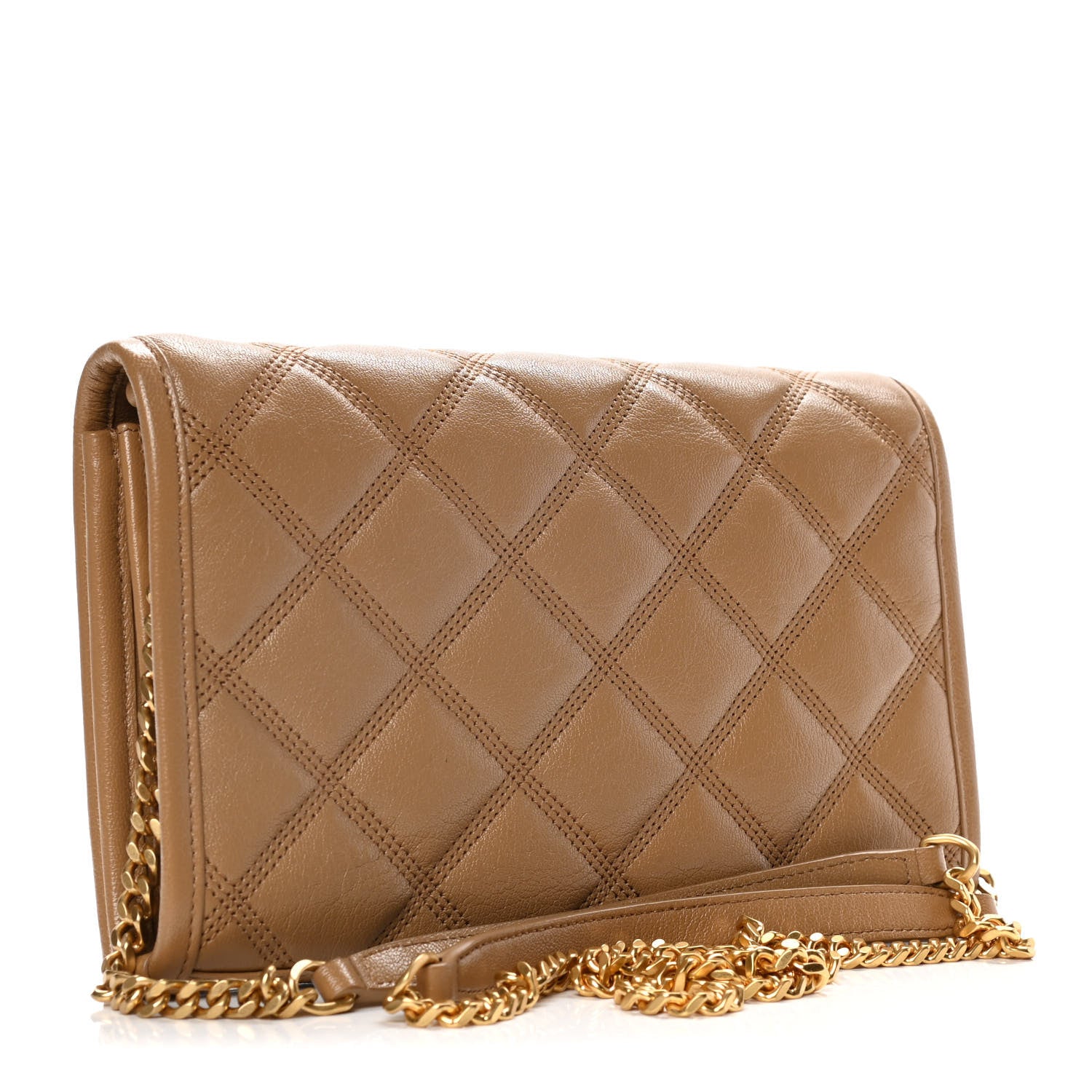 Saint Laurent Lambskin Diamond Quilted Becky Chain Wallet Gold Sand 3 of 14