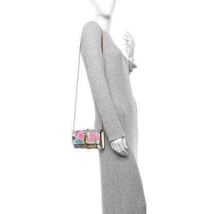Gucci X KEN SCOTT New Shangai Calfskin Jardin D'Avril Floral Print Jackie 1961 Chain Wallet Ivory Pink 2 of 10