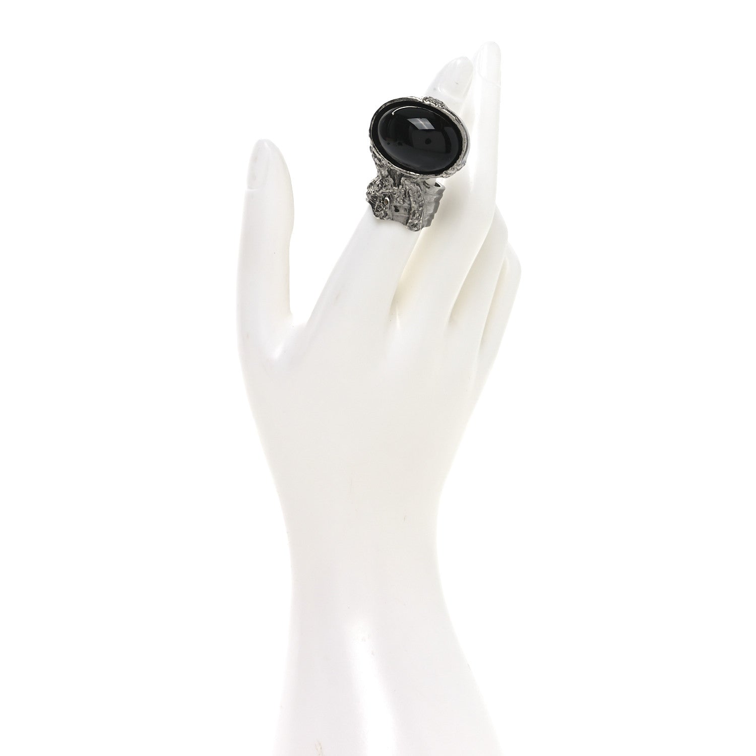 Saint Laurent Glass Cabochon Gunmetal Arty Ovale Ring 52 6 Black 2 of 5