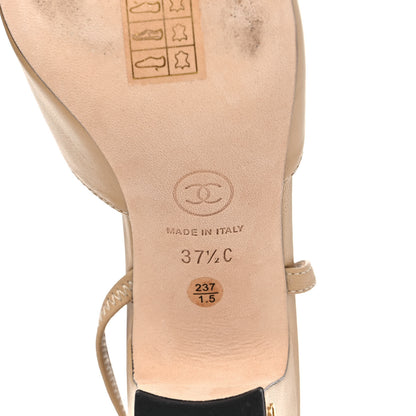Chanel Goatskin Grosgrain Cap Toe CC Slingback Pumps 37.5 Beige Black 6 of 10