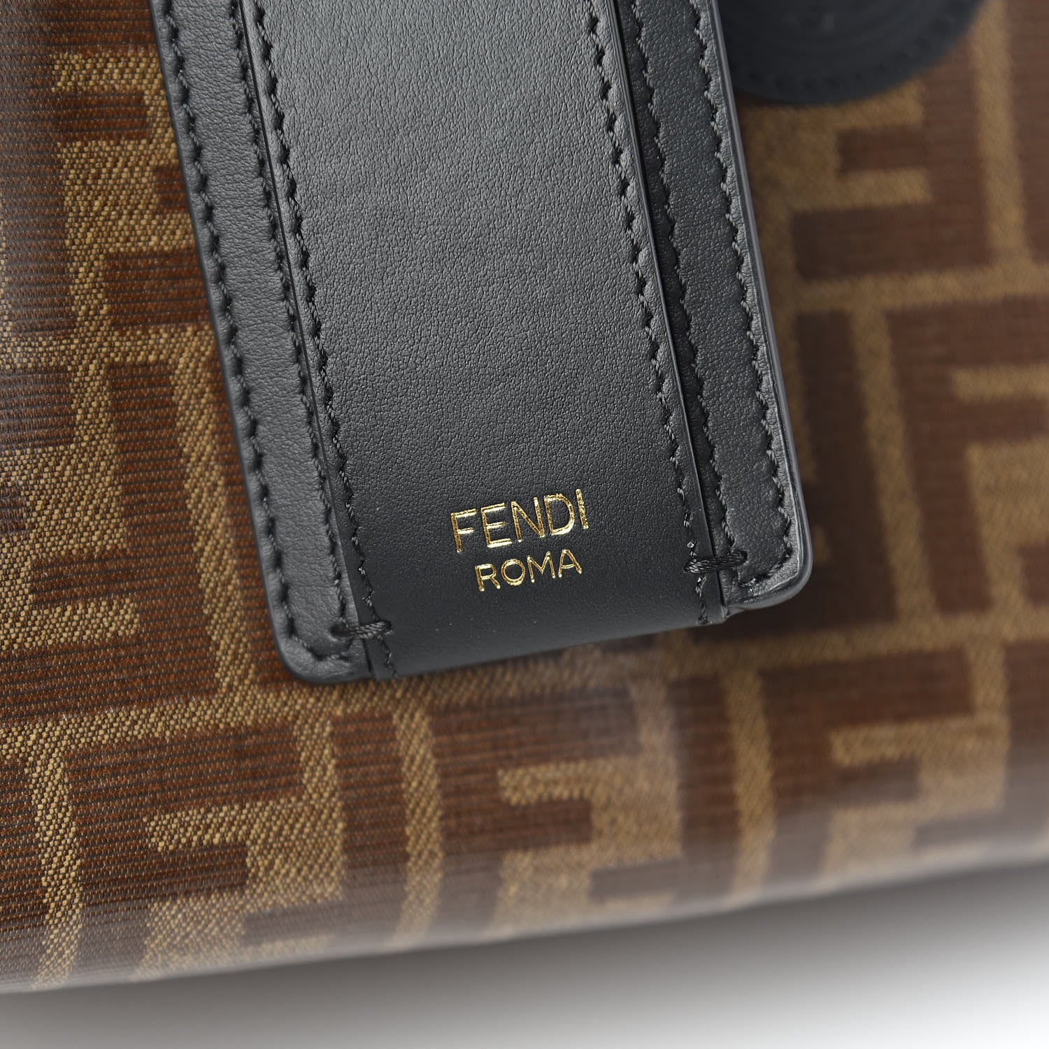 Fendi Glazed Fabric Vitello Century FF 1974 Stamp Patch Mini Peekaboo Defender Cover Mogano Panna Black 6 of 12