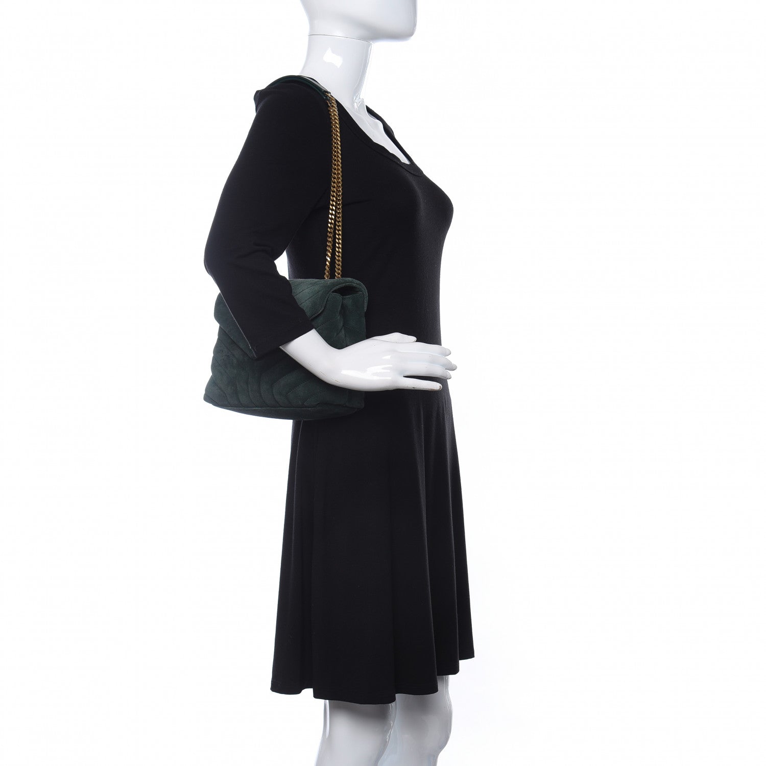 Saint Laurent Suede Calfskin Y Quilted Monogram Small Loulou Chain Satchel Green 2 of 11