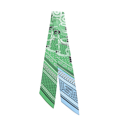 Hermes Silk Eperon d'Or Bandana Twilly Vert Bleu Jean White 2 of 3