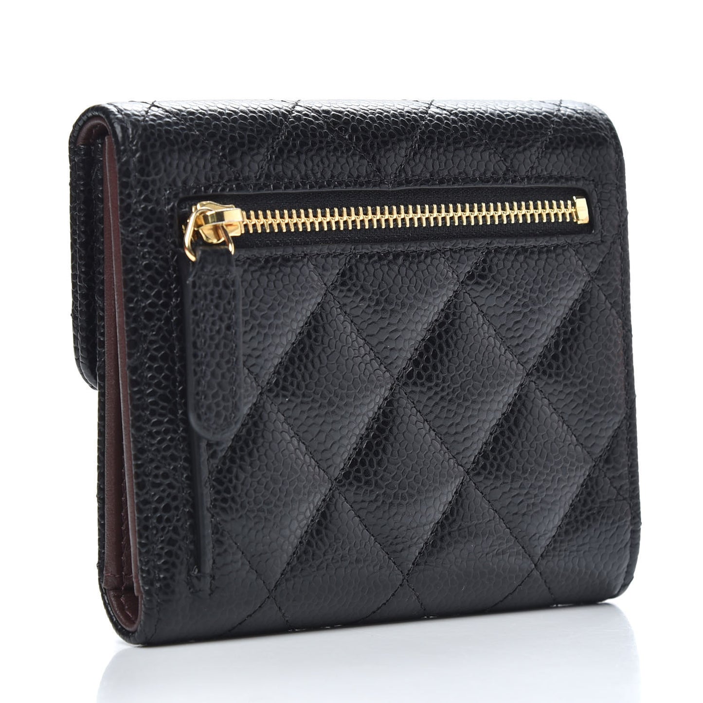Caviar Quilted Compact Flap Wallet Black