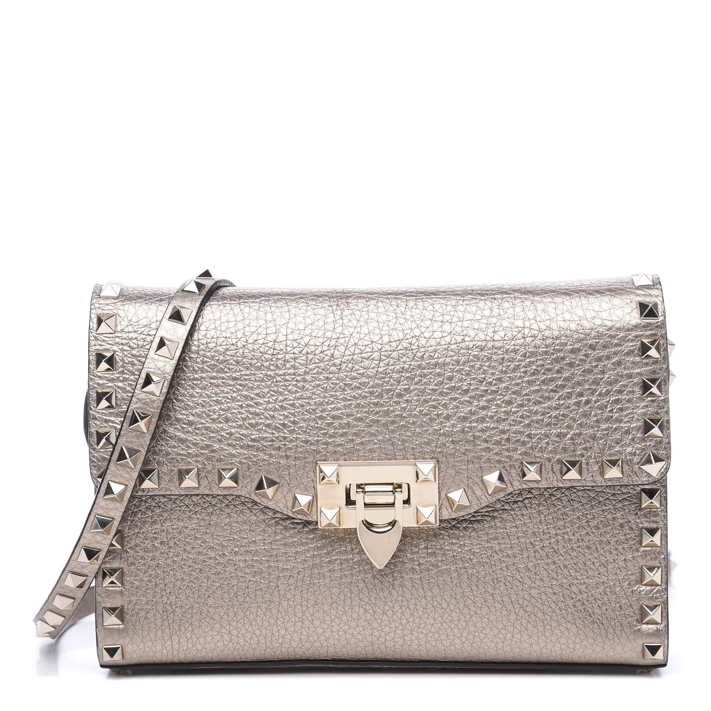 Metallic Pebbled Calfskin Medium Rockstud Flip Lock Crossbody Bag Skin