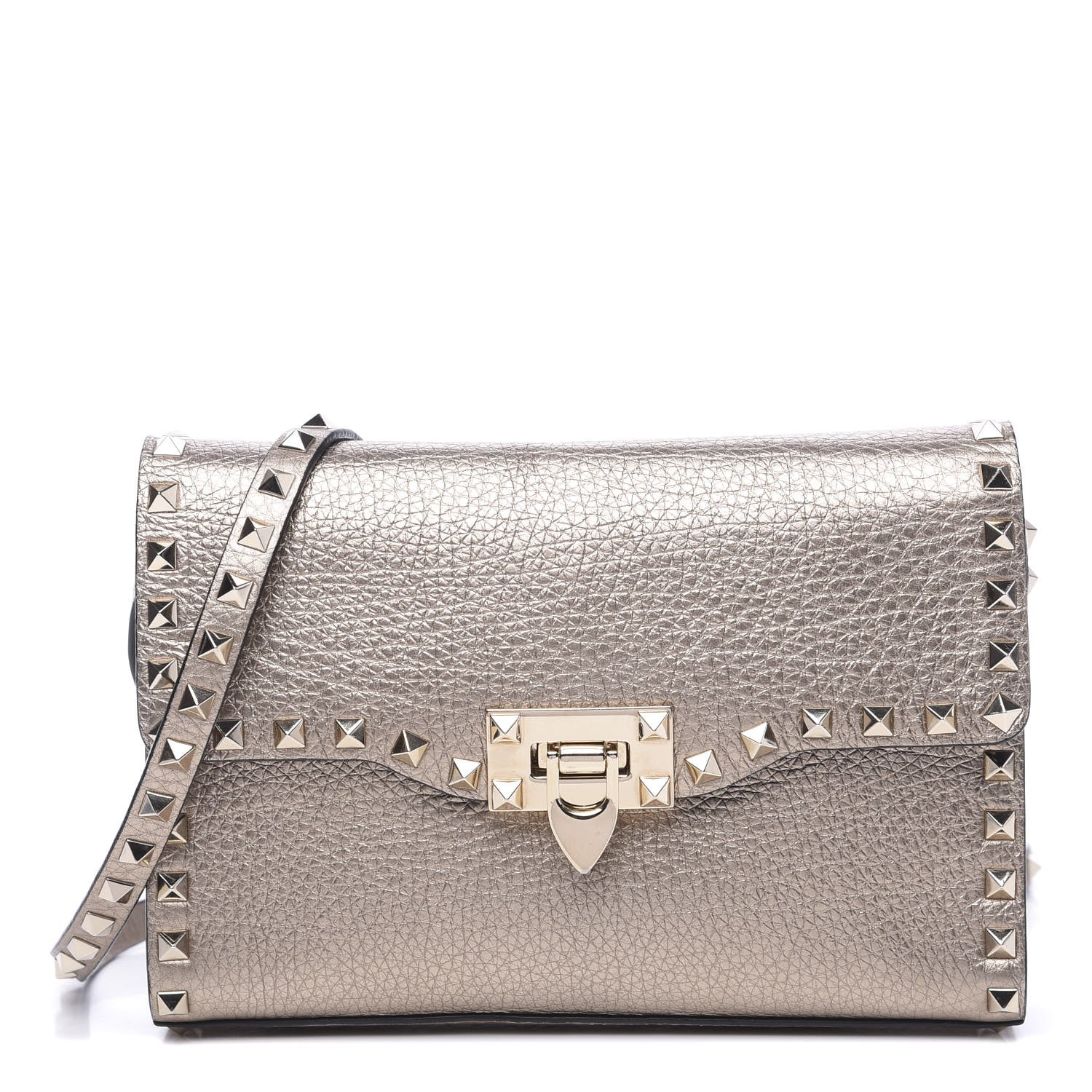 Valentino Garavani Metallic Pebbled Calfskin Medium Rockstud Flip Lock Crossbody Bag Skin 1 of 9