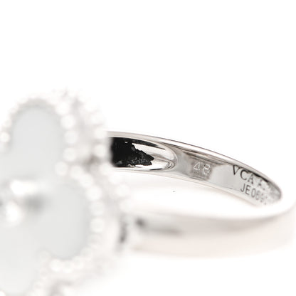 Van Cleef & Arpels 18K White Gold Diamond Mother of Pearl Vintage Alhambra Ring 48 4.5 5 of 6
