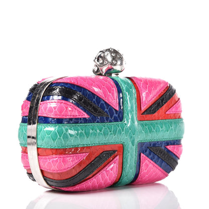Alexander McQueen Snakeskin Britannia Skull Box Clutch Multicolor 3 of 9