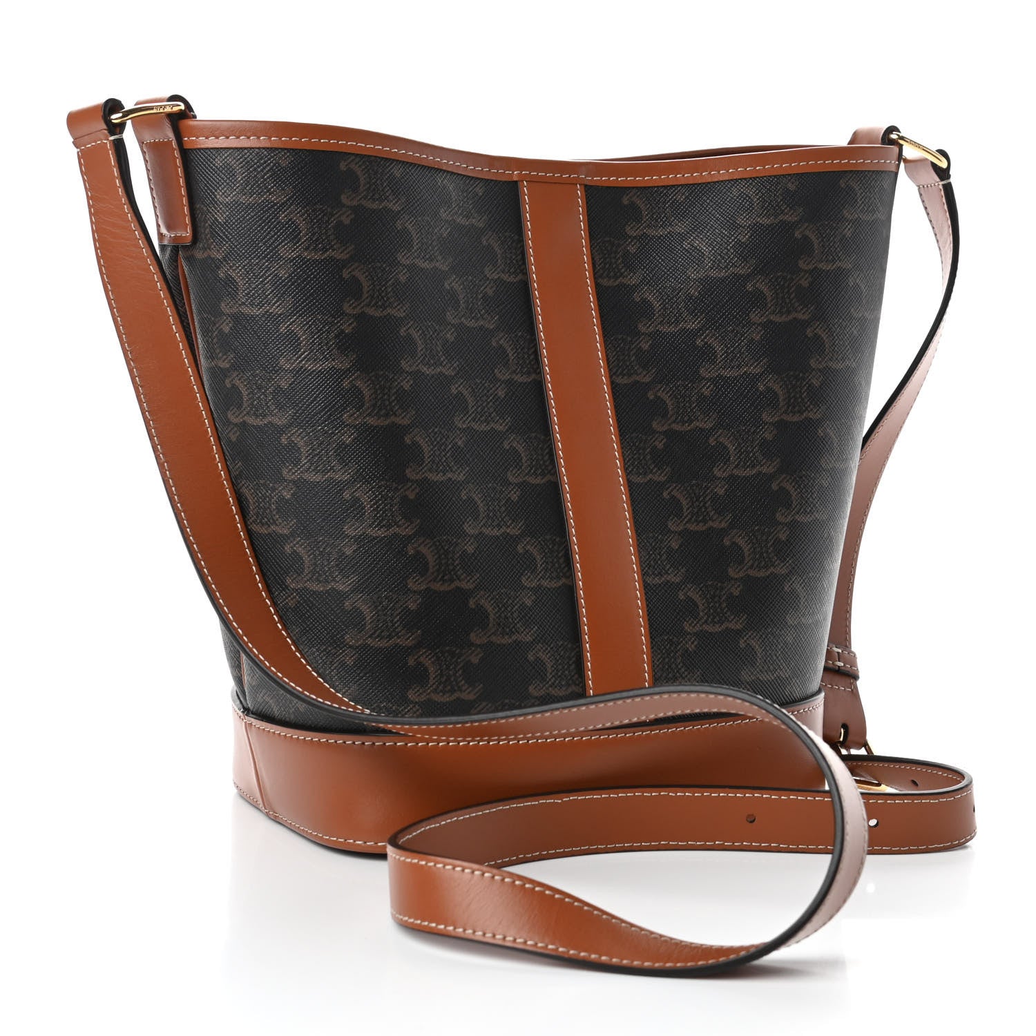 Celine Triomphe Canvas Calfskin Small Bucket Bag Tan 2 of 4