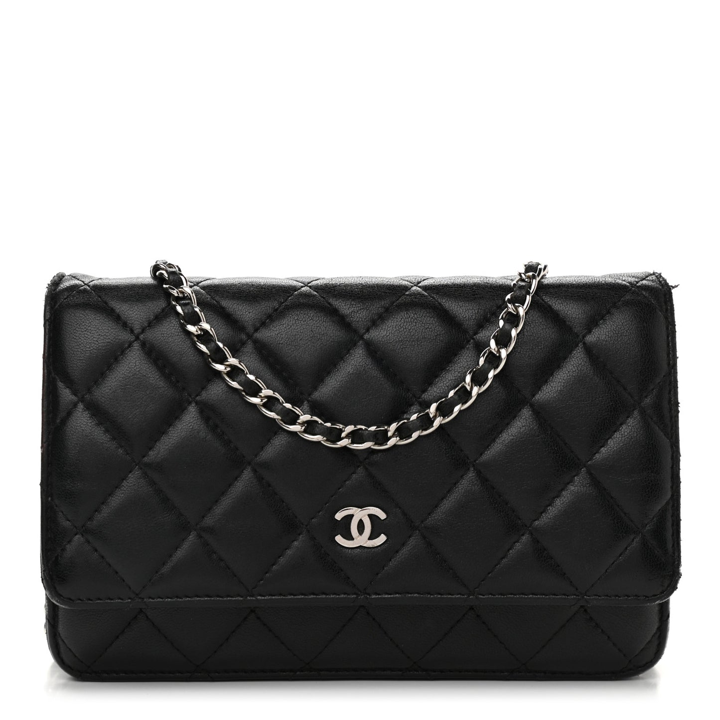 Lambskin Quilted Wallet On Chain WOC Black