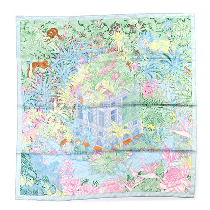 Hermes Silk Twill Faubourg Tropical Scarf 90 Bleu Vert Jaune 1 of 6