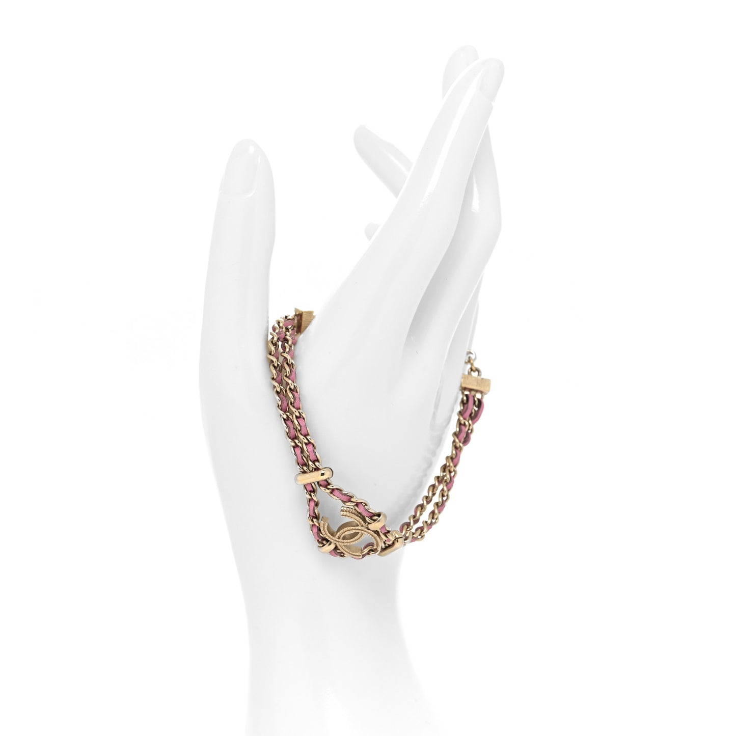 Metal Lambskin CC Chain Link Bracelet Pink