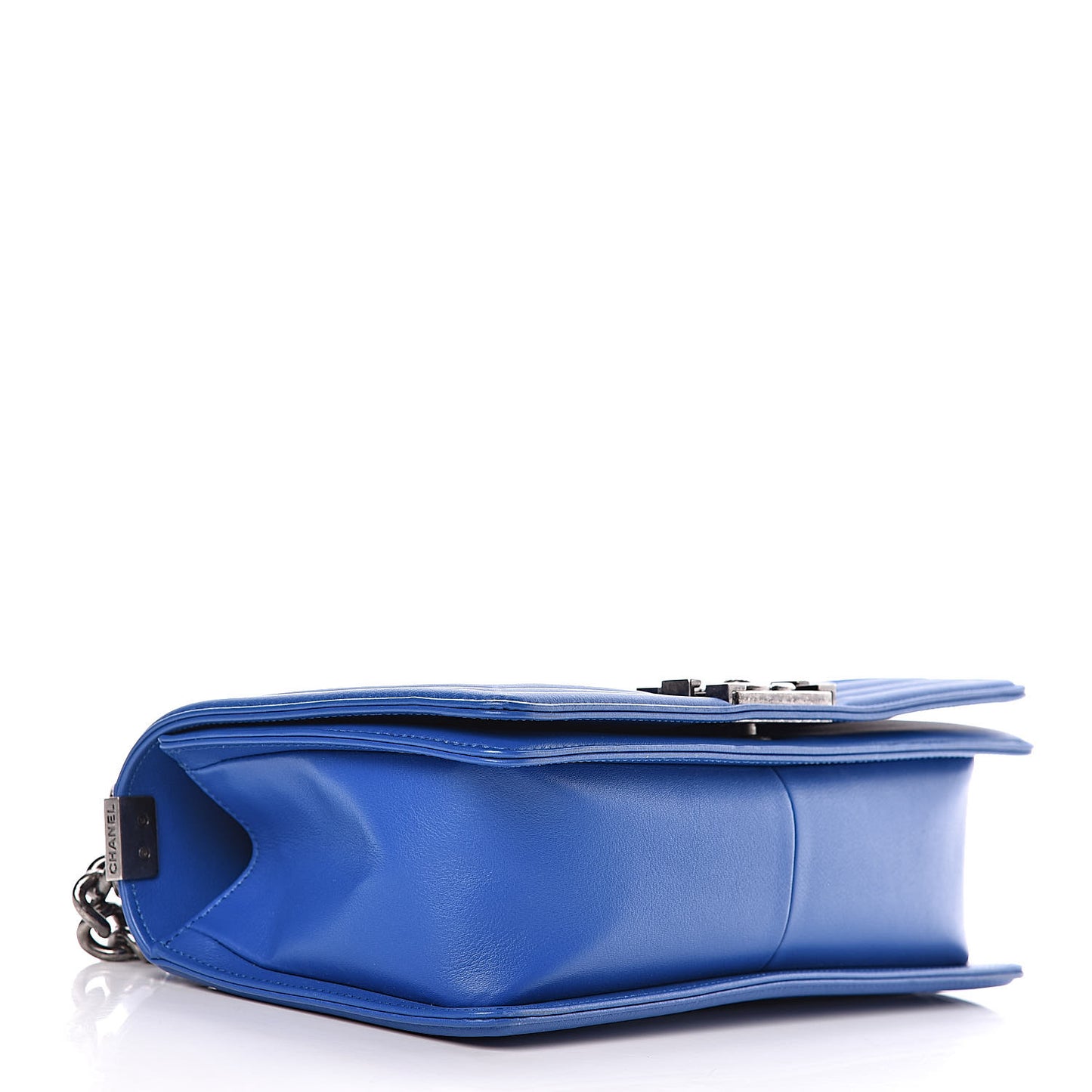 Calfskin Chevron Quilted Medium Boy Flap Bright Blue