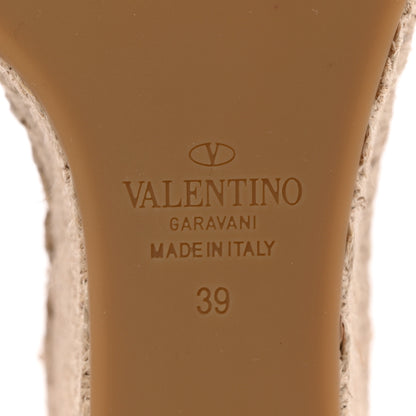 Valentino Garavani Grained Calfskin Rockstud Ankle Strap Espadrille 15/105mm Wedge Sandals 39 Rose Quartz Natural 6 of 14